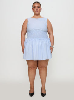 Yennifer Shirred Mini Dress Blue / White Curve