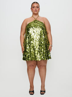 Fluorescents Halter Mini Dress Green Curve | Princess Polly Fluorescents Halter Mini Dress Green Curve | Princess Polly