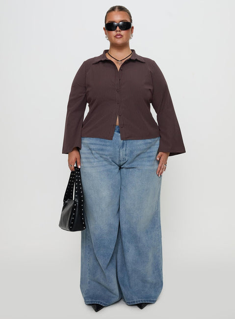 Anni Pinstripe Shirt Brown Curve