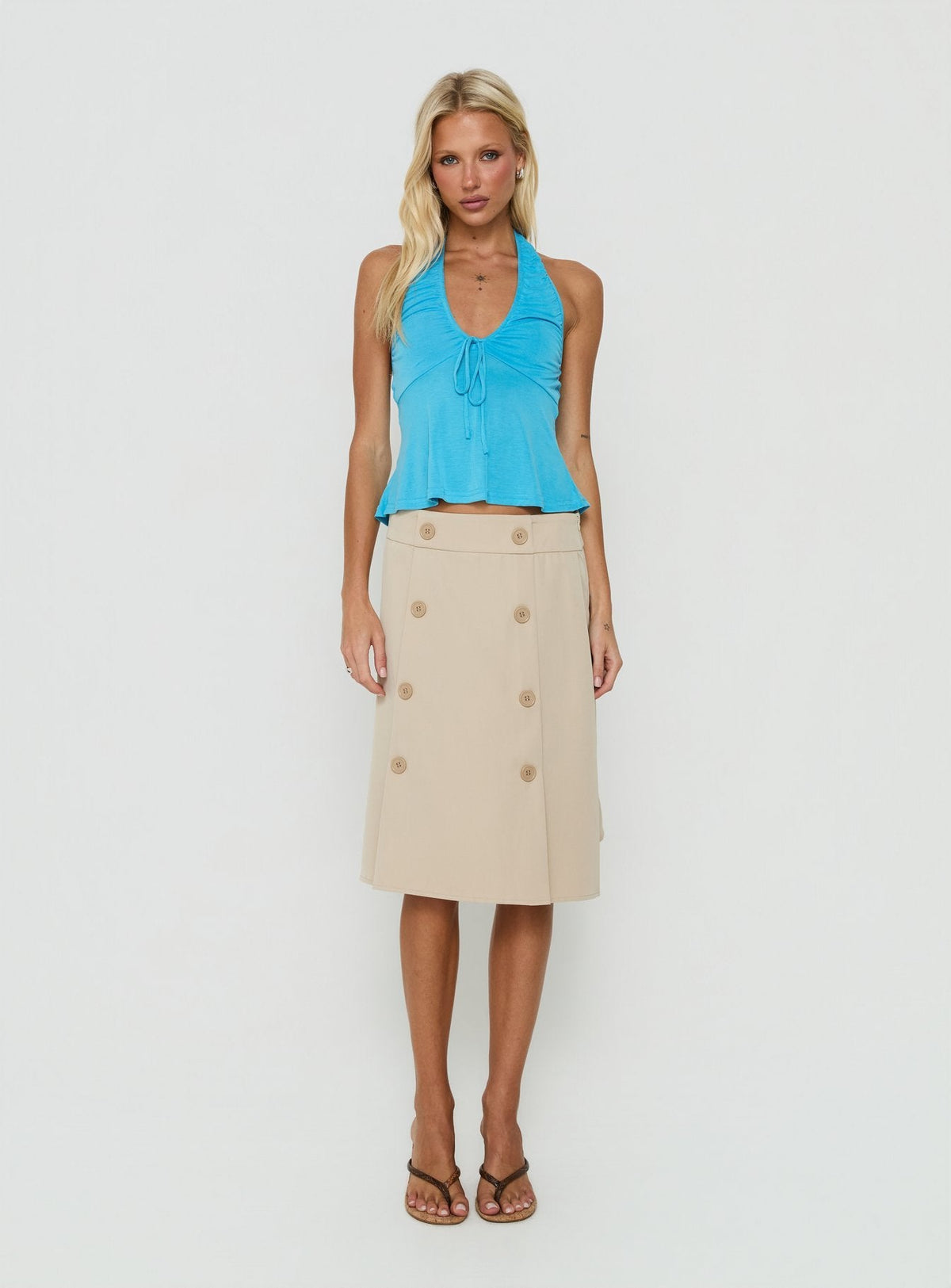 Madallaine Ruched Halter Top Topaz