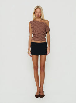 Orvielle Lace Off Shoulder Top Brown