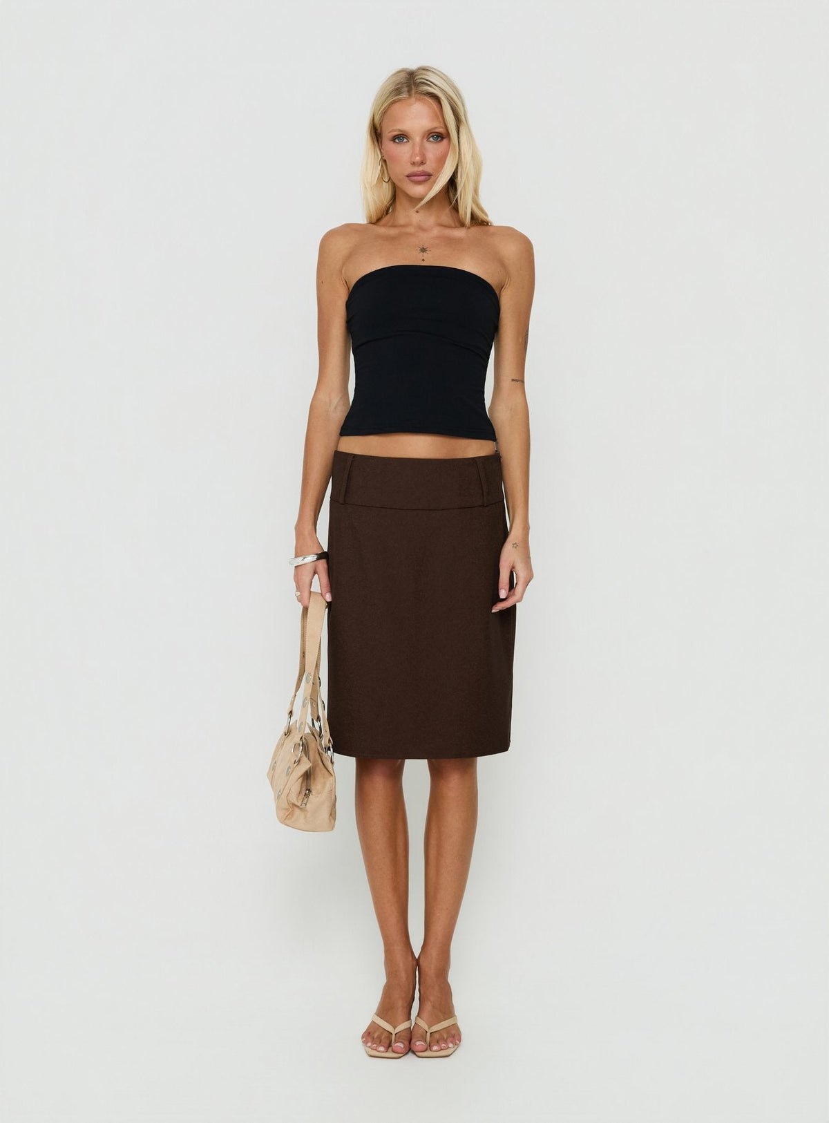 Soleana Suting Midi Skirt Brown