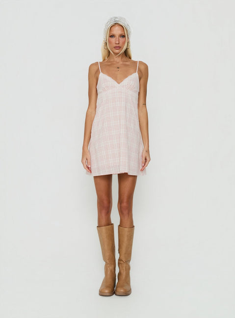 Lunya Mini Dress Pink Check