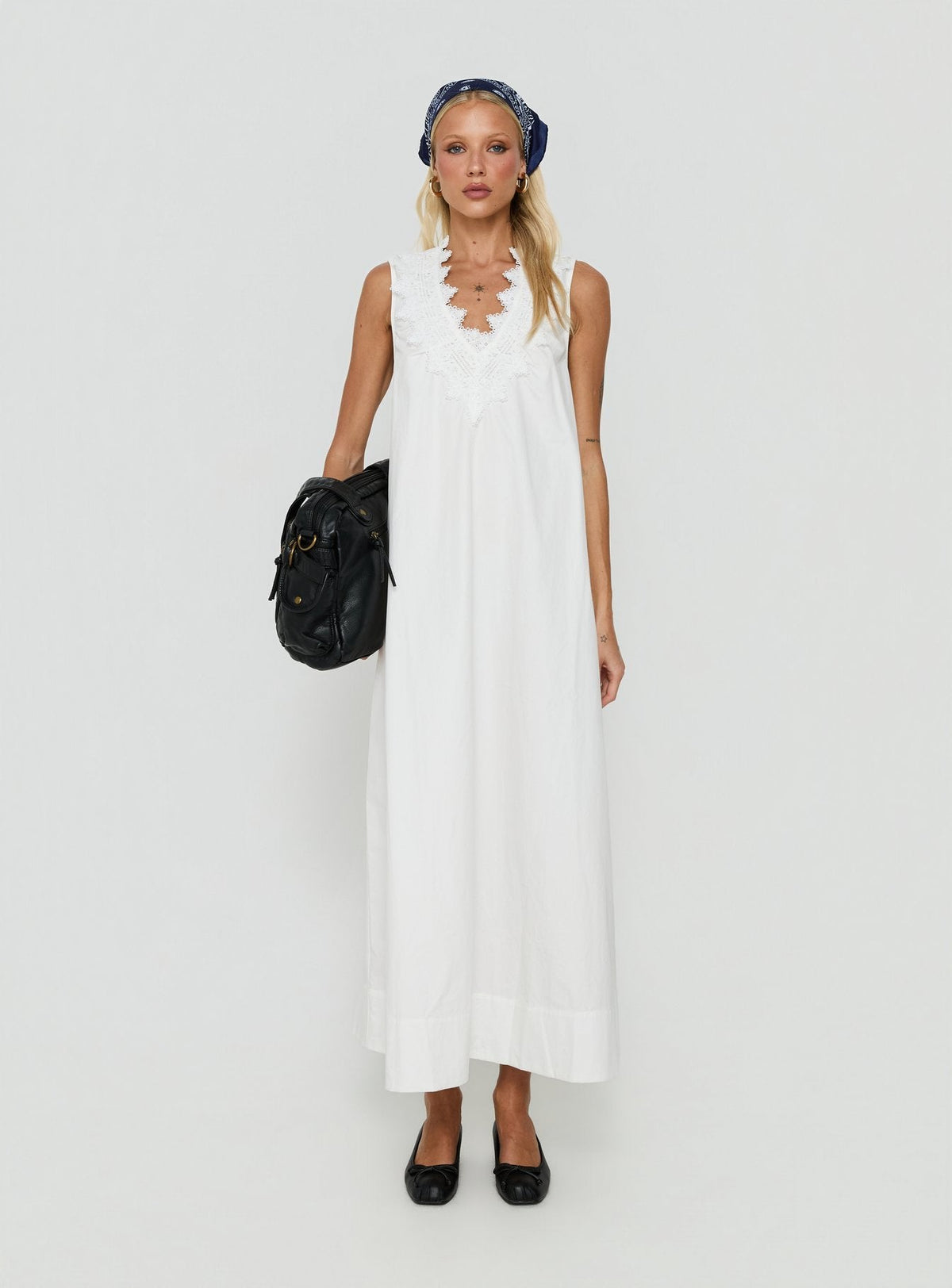 Marrnie Lace Detail Flowy Maxi Dress White