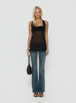 Orelea Sheer Chiffon Racerback Tank Top Black