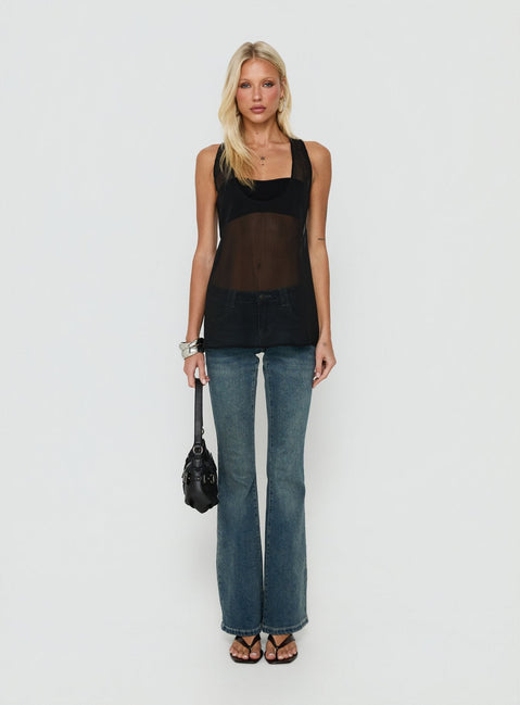 Orelea Sheer Chiffon Racerback Tank Top Black