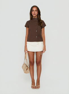 Big Moves Funnel Neck Asymmetrical Top Brown