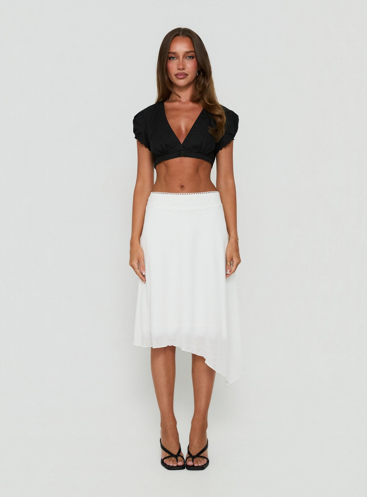 Carlessa Asymmetrical Knit Midi Skirt White