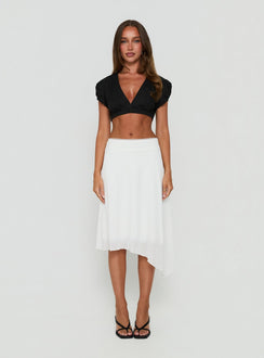 Carlessa Asymmetrical Knit Midi Skirt White