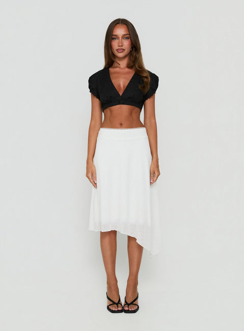 Carlessa Asymmetrical Knit Midi Skirt White