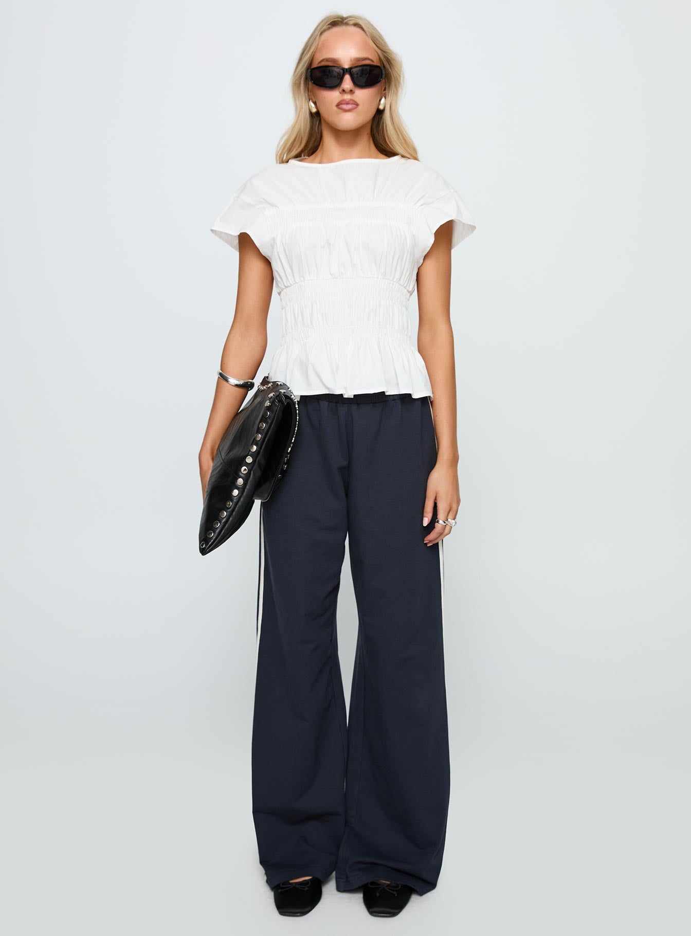 Dripping Diamonds Ruched Top White