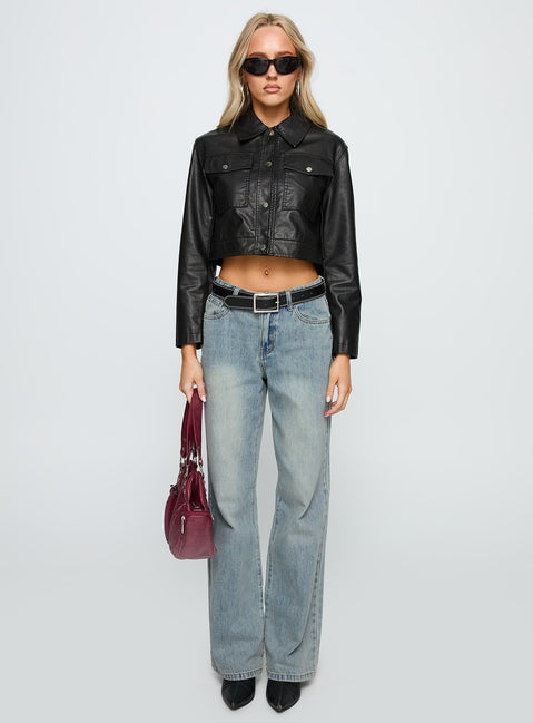 Chosen Ones Cropped Faux Leather Jacket Black