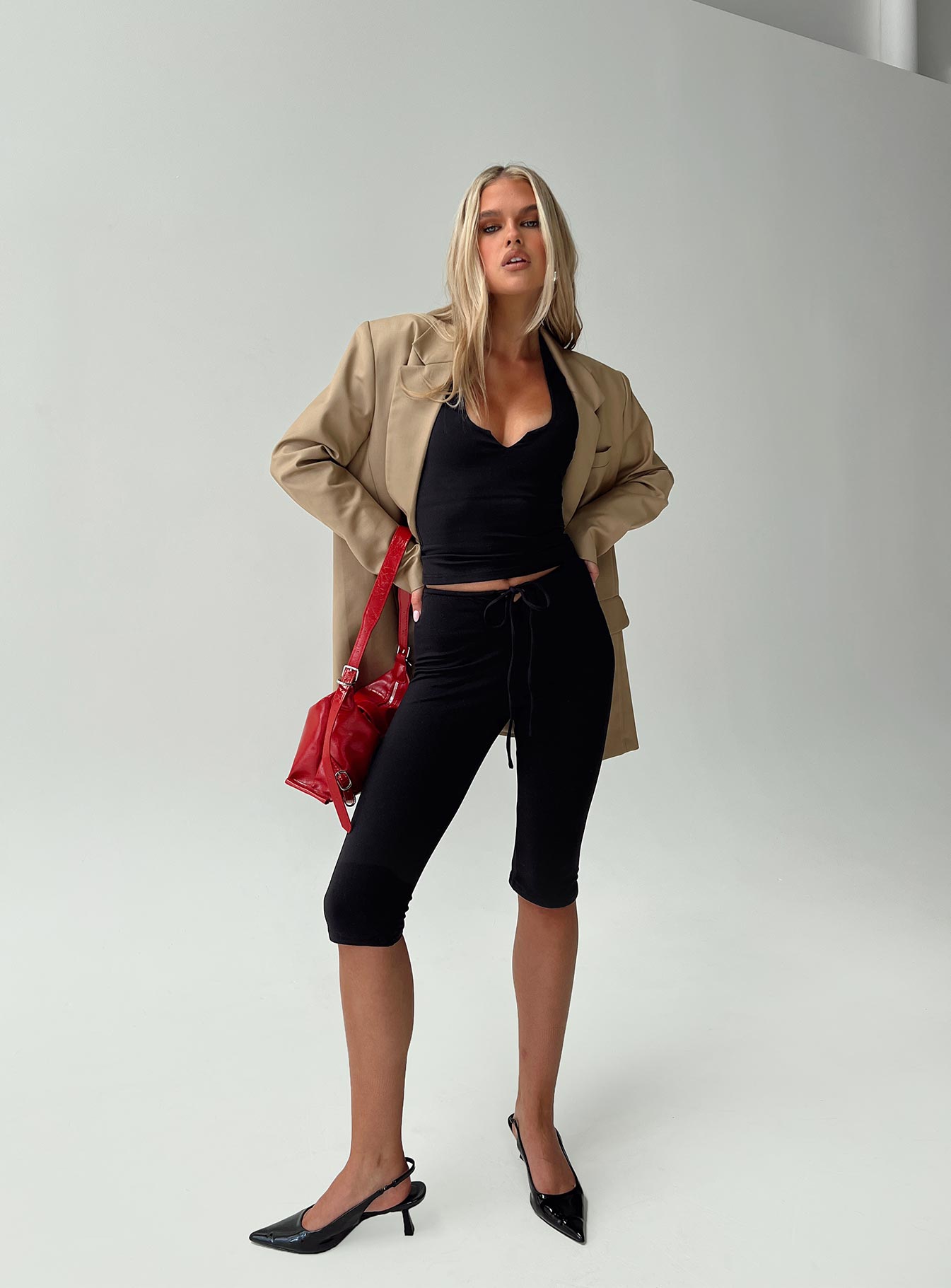 front view of model wearing Princess Polly Gisella Pants Black High Waisted Pants 