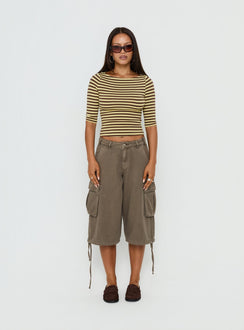 Darling Days 3/4 Sleeve Top Chocolate / Yellow Stripe