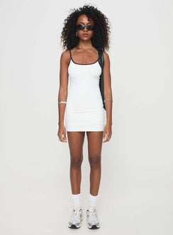 front view of model wearing Princess Polly Evaner Mini Dress White Scoop Neck 