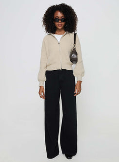 back view of model wearing Princess Polly Merivale Knit Sweater Beige Cropped 