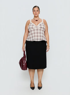 Pretty It Up Tie Detail Top Beige Check Curve