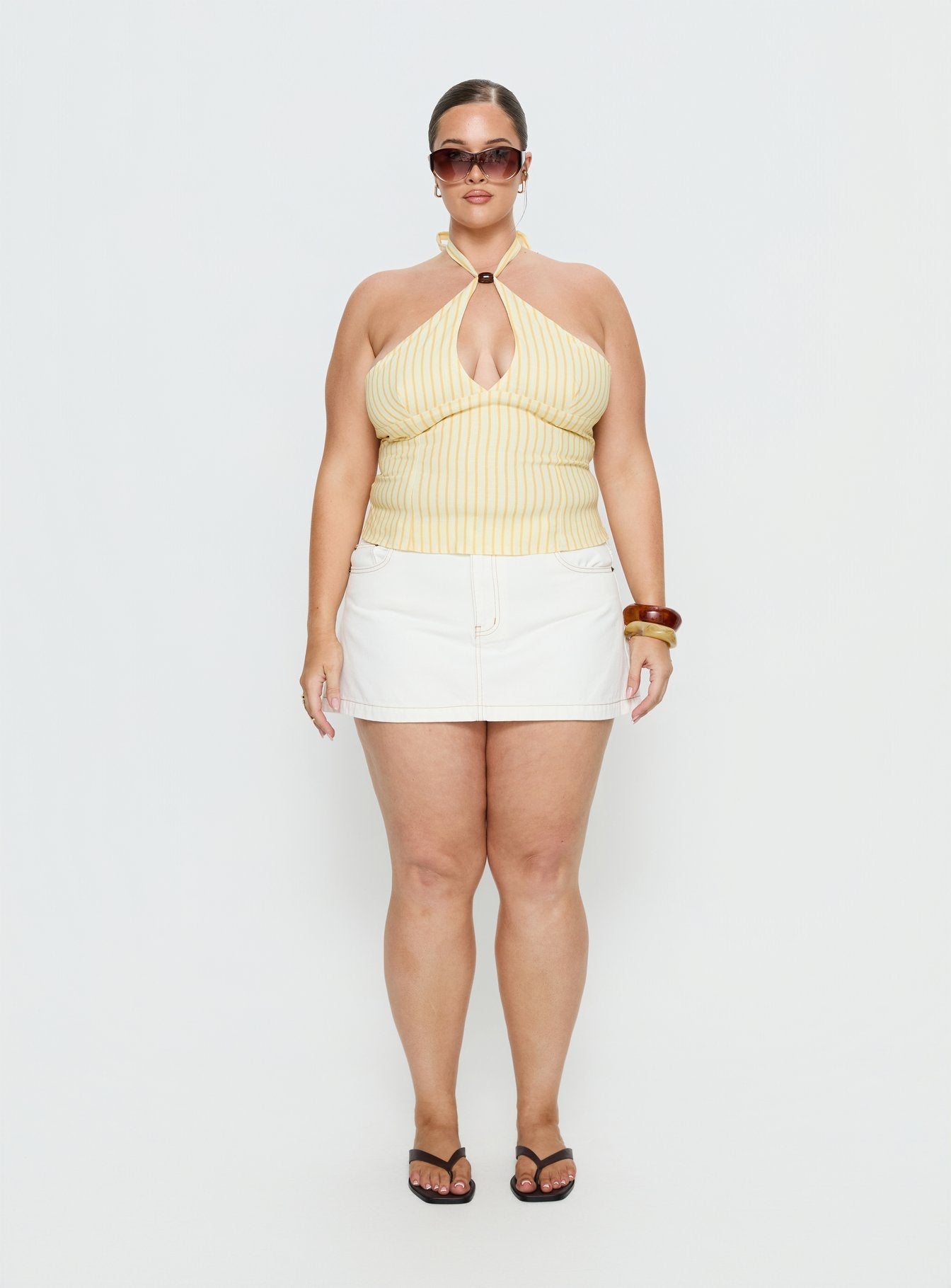 Electric Night Halter Tie Back Top Yellow Stripe Curve
