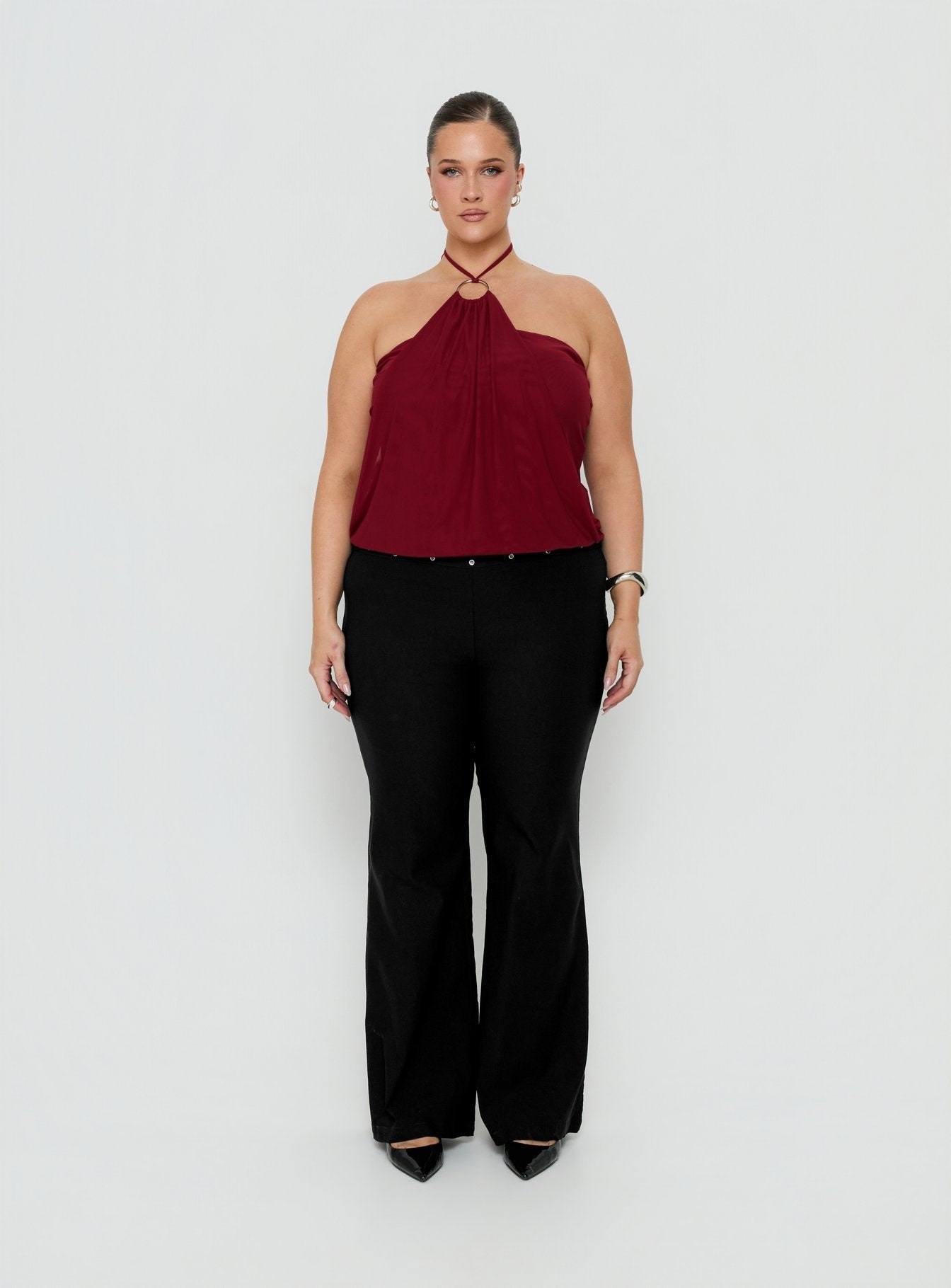 Hedlea Draped Ring Detail Top Wine Curve