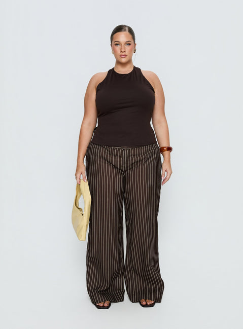 Winslie Thick Waistband Buckle Pants Chocolate Stripe Curve