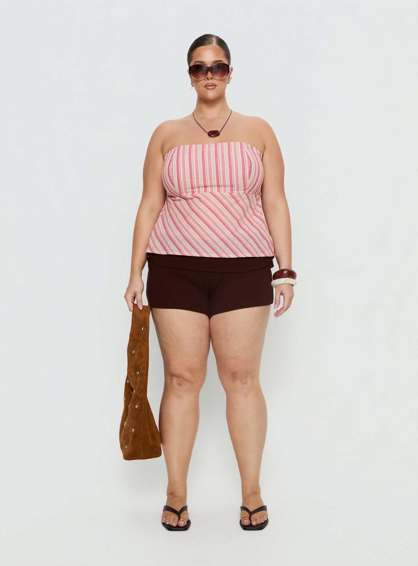 Elery Strapless Top Pink Stripe Curve