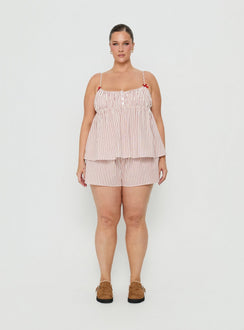 Chill Club Sleep Peplum Top Red / White Stripe Curve
