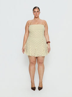 Delamere Mini Dress Yellow / Brown Polka Curve