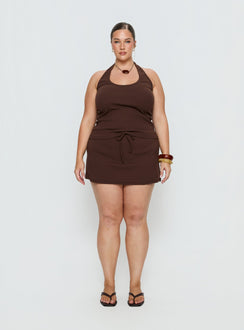 Baseline Scoop Halter Rib Tank Brown Curve