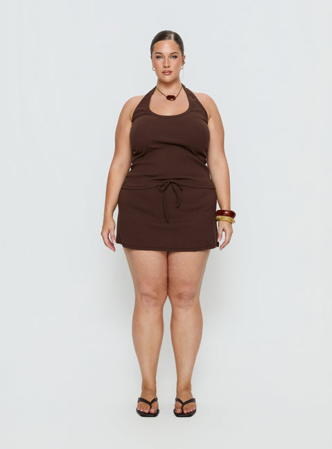 Baseline Scoop Halter Rib Tank Brown Curve