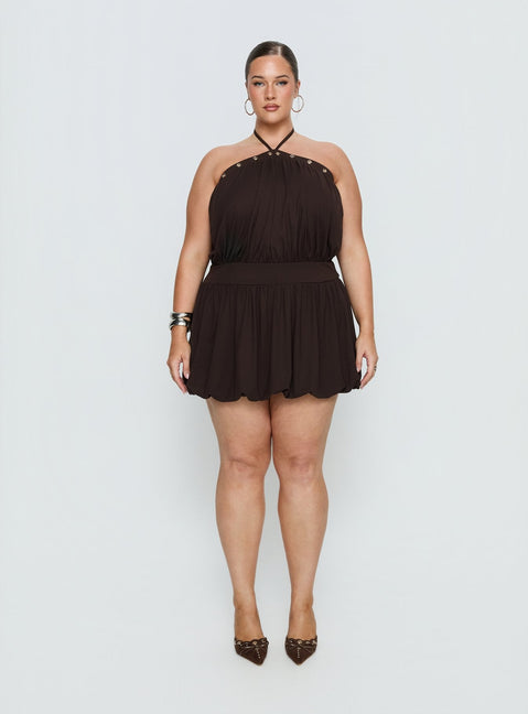 Sunnee Eyelet Detail Playsuit Brown Curve