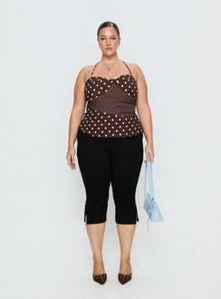 Marguerite Halter Top Brown Polka Curve