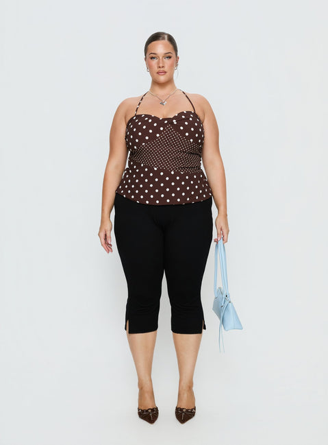 Marguerite Halter Top Brown Polka Curve