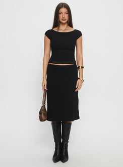   front view of model wearing Princess Polly Baseline Rib Midi Skirt Black Midi Skirts 