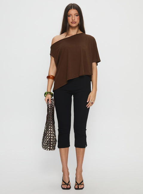 Passerby Asymmetrical Off Shoulder Top Brown