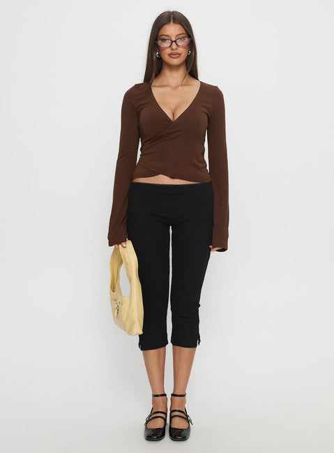 Stefanee Long Sleeve Wrap Top Brown