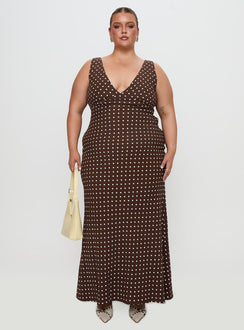 Nellie Maxi Dress Brown Polka Dot Curve
