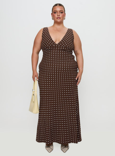 Nellie Maxi Dress Brown Polka Dot Curve
