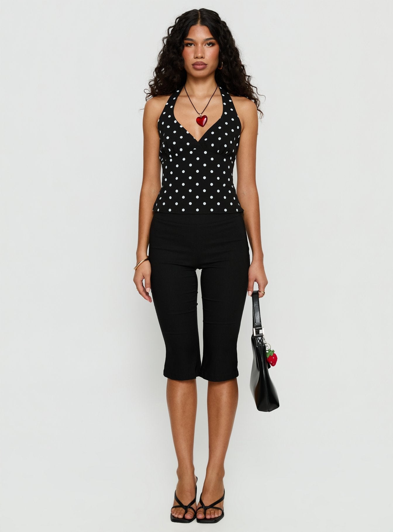 Alter Of Love Halter Top Black Polka
