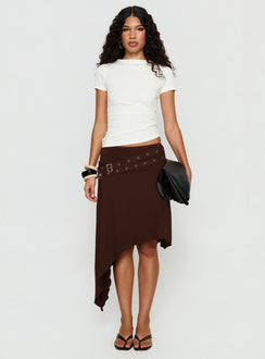 Lorensa Double Buckle Asymmetrical Midi Skirt Brown