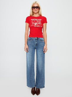Western Rose Graphic Top Red