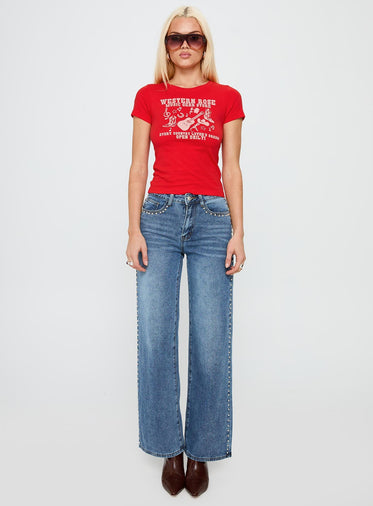 Western Rose Graphic Top Red