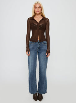 Prioritise Sheer Long Sleeve Top Brown