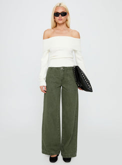 Melikah Mid Rise Baggy Cargo Jeans Green Wash