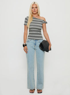 Remona Off Shoulder Top Grey Stripe