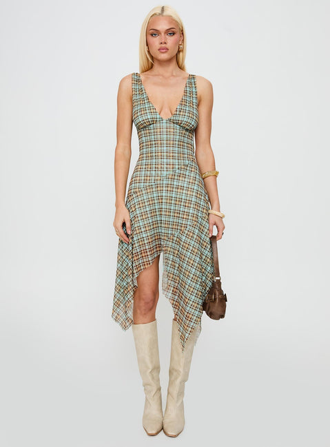 Blaize Asymmetrical Midi Dress Multi Check
