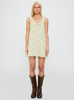 Antiquity Swing Mini Dress Yellow / Blue Floral