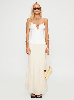 front view of model wearing Princess Polly Bet You Wanna Bead Detail Top White Sleeveless Scoop Neck 