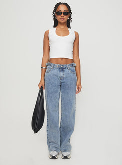 front view of model wearing Princess Polly Somer Top White Sleeveless Scoop Neck 