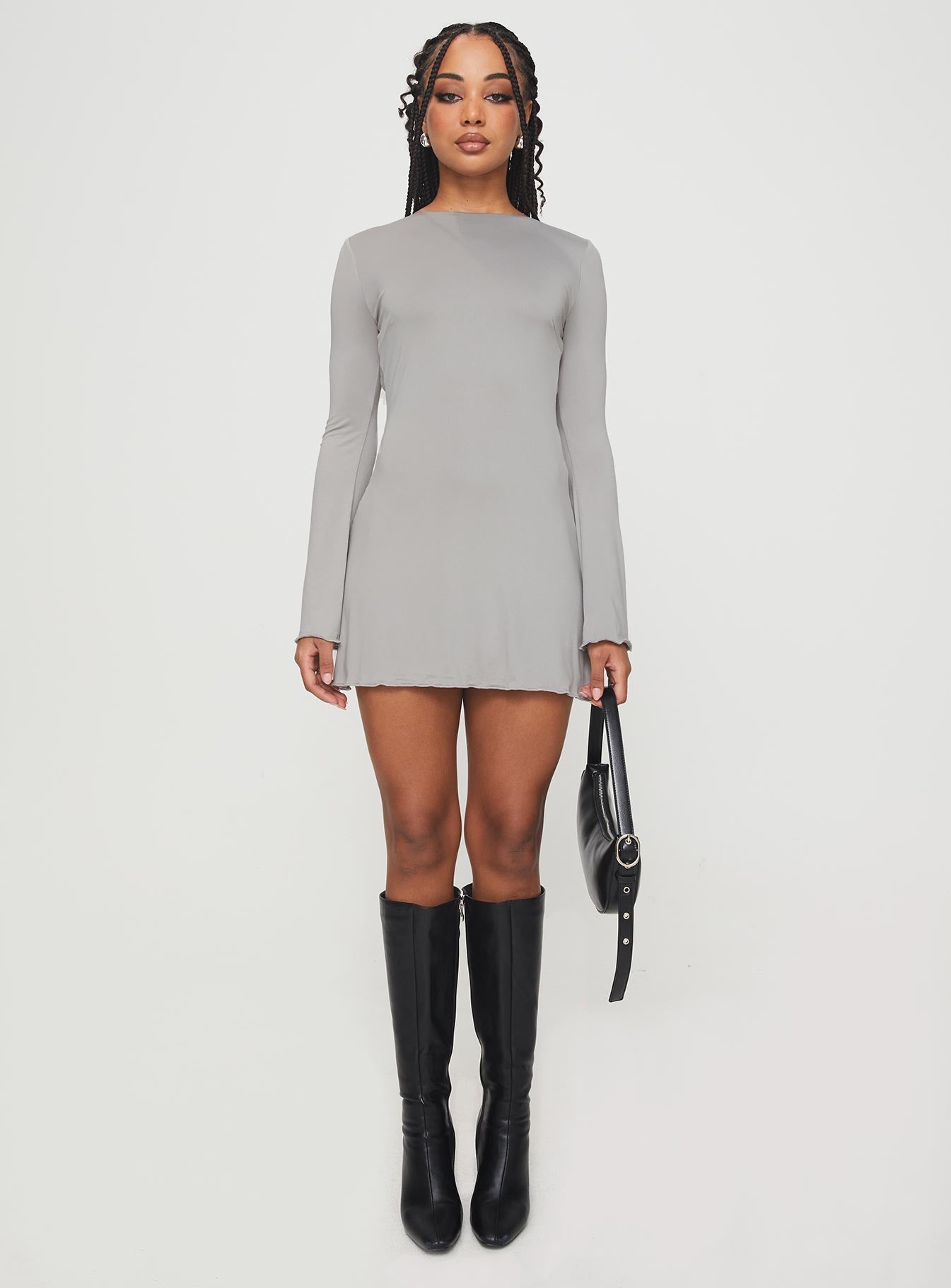 Arthars Long Sleeve Mini Dress Charcoal