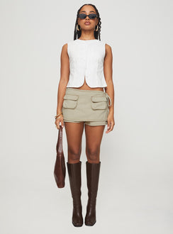 front view of model wearing Princess Polly Aguilera Top White Sleeveless Crew Neck 